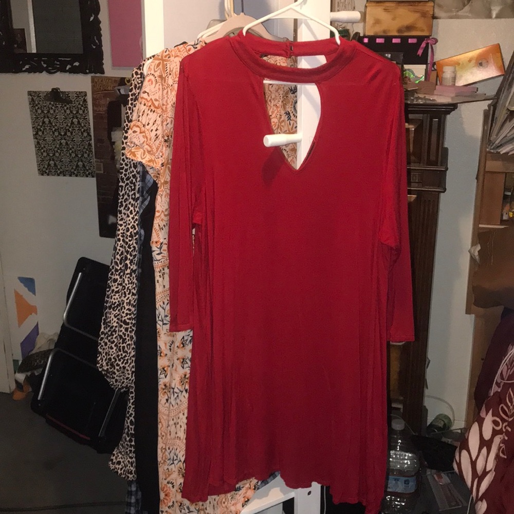 Plus size red long sleeve dress above knee